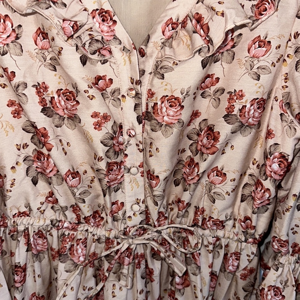 Jessakae Collection Midi Blush Ruffle Flower Vintage Drawstring Waist Dress - Picture 10 of 16
